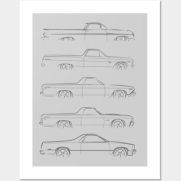 Evolution of the Chevy El Camino - profile stencil, black Wall Art by mal_photography